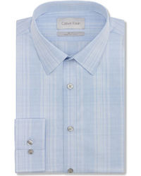 Calvin Klein Platinum Slim Fit Light Blue Plaid Dress Shirt
