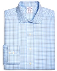 Brooks Brothers Supima Cotton Non Iron Regular Fit Spread Collar Twill Glen Plaid Luxury Dress Shirt