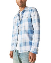 Lucky Brand Plaid Stretch Flannel Snap Up Western Shirt In White Blue Combo At Nordstrom