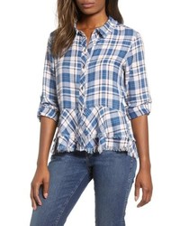 BILLY T Lace Back Plaid Shirt