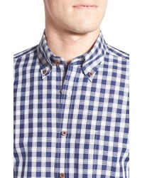 Maker & Company Tailored Fit Linen Cotton Plaid Sport Shirt