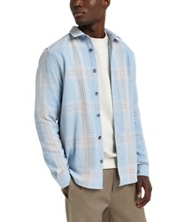 River Island Check Cotton Blend Twill Button Up Shirt In Light Blue At Nordstrom