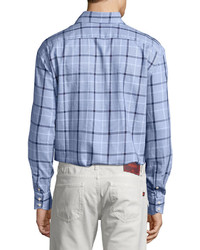 Neiman Marcus Classic Fit Regular Finish Plaid Print Sport Shirt Blue