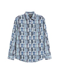 Treasure & Bond Patchwork Button Up Shirt In Olive  Blue Engin Plaid At Nordstrom