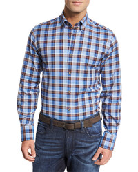 Neiman Marcus Plaid Cotton Sport Shirt Bluebrown