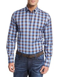 Neiman Marcus Plaid Cotton Sport Shirt Bluebrown