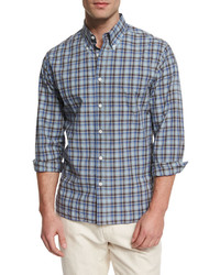 Billy Reid Plaid Long Sleeve Sport Shirt Blue Pattern