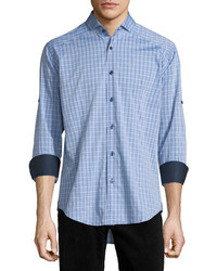 Bogosse Plaid Long Sleeve Sport Shirt Blue Pattern
