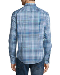 Hugo Boss Plaid Long Sleeve Sport Shirt Turquoise