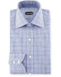 Tom Ford Bicolor Subtle Overcheck Slim Fit Shirt Blue