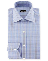 Tom Ford Bicolor Subtle Overcheck Slim Fit Shirt Blue