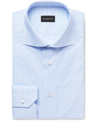 Ermenegildo Zegna Blue Cutaway Collar Checked Cotton Poplin Shirt