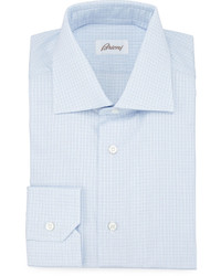 Brioni Check Button Front Formal Shirt Sky Blue