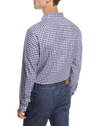 Brioni Check Cotton Shirt Blue