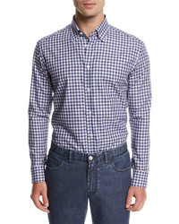 Brioni Check Cotton Shirt Blue