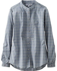 Uniqlo Idlf Cotton Lawn Check Pleated Long Sleeve Shirt