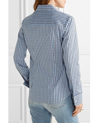 Michael Kors Michl Kors Collection Checked Cotton Blend Poplin Shirt Blue