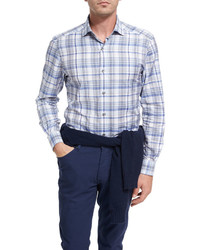 Ermenegildo Zegna Oversize Plaid Cotton Shirt Blue