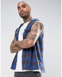 Asos Oversized Sleeveless Hooded Check Shirt