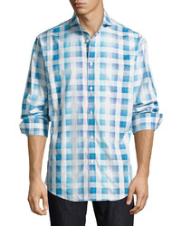 Neiman Marcus Regular Finish Cotton Check Shirt Blue