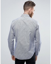 Lacoste Slim Fit Check Shirt 2 Tone Stretch Poplin In Blue
