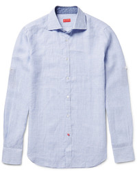 Isaia Slim Fit Checked Linen Shirt