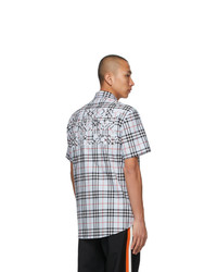 Burberry Blue Poplin Check Logo Applique Short Sleeve Shirt