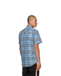 Burberry Blue Poplin Check Short Sleeve Shirt