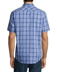 Zachary Prell Plaid Short Sleeve Woven Shirt Bluenavy