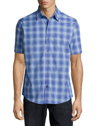 Zachary Prell Plaid Woven Short Sleeve Shirt Blue