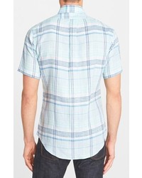 Brooks Brothers Regent Fit Short Sleeve Plaid Oxford Linen Sport Shirt