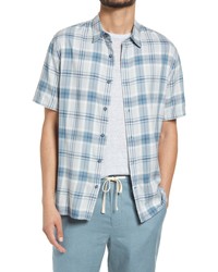 Vince Shoreline Plaid Classic Fit Short Sleeve Button Up Shirt In Arctic At Nordstrom