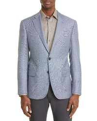 Emporio Armani Textured Plaid Light Wool Sport Coat In Solid Bright Blue At Nordstrom