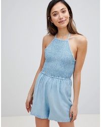 Influence Chambray Halter Neck Beach Playsuit