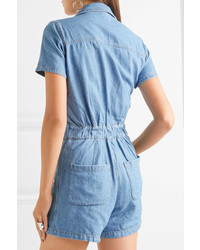 Madewell Cotton And Linen Blend Playsuit Blue