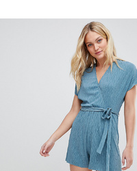 New Look Tall Crinkle Wrap Playsuit In Blue