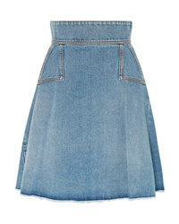 Light Blue Pleated Denim Mini Skirt