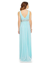 Sequin Hearts Double V Neck Beaded Waist Gown