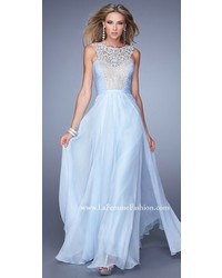 La Femme Embroidered Center Panel Prom Gown