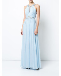 Marchesa Notte Floral Sequined Pleated Gown