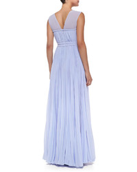 Rebecca Taylor Sleeveless Pleated V Neck Gown
