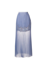 Light Blue Pleated Lace Maxi Skirt