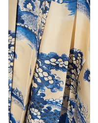 Gucci Pleated Printed Silk Twill Midi Dress Blue
