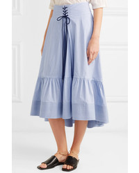 3.1 Phillip Lim Lace Up Striped Cotton Blend Poplin Midi Skirt