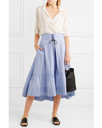 3.1 Phillip Lim Lace Up Striped Cotton Blend Poplin Midi Skirt