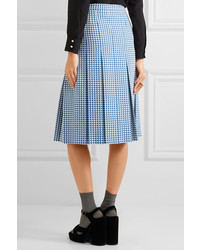 Gucci Pleated Houndstooth Wool Blend Skirt Blue