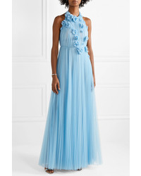 Jason Wu Collection Appliqud Pleated Tulle Halterneck Gown