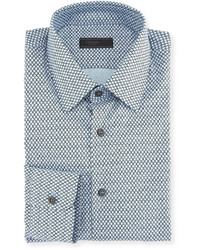 Prada Dot Print Dress Shirt Blue