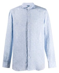 Light Blue Polka Dot Linen Long Sleeve Shirt
