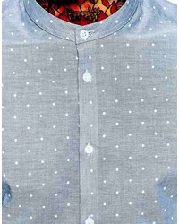 Asos Smart Shirt In Long Sleeve With Chambray Polka Dots And Grandad Collar